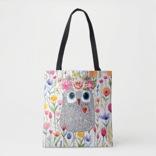 Darling Pink Crown Floral Owl  Tote Bag