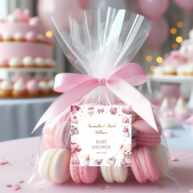Darling Pink Enchanting Baby Shower Floral Square Sticker (Creator Uploaded)