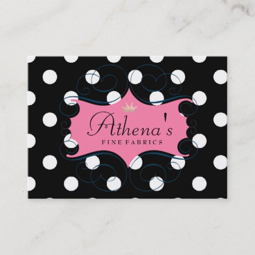 Darling Pink Frame On Black and White Polka Dots Business Card Template