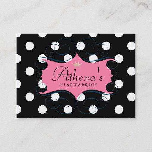 Customizable Darling Pink Frame On Black and White Polka Dots Business Card Template