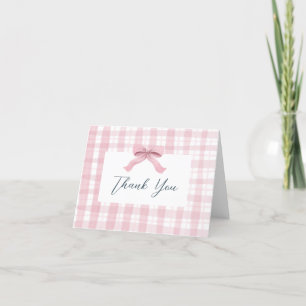 Darling Pink Watercolor Plaid & Bow Baby Thank You