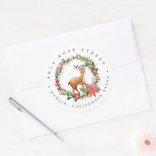 Darling Reindeer  Christmas Baby Return Address Classic Round Sticker