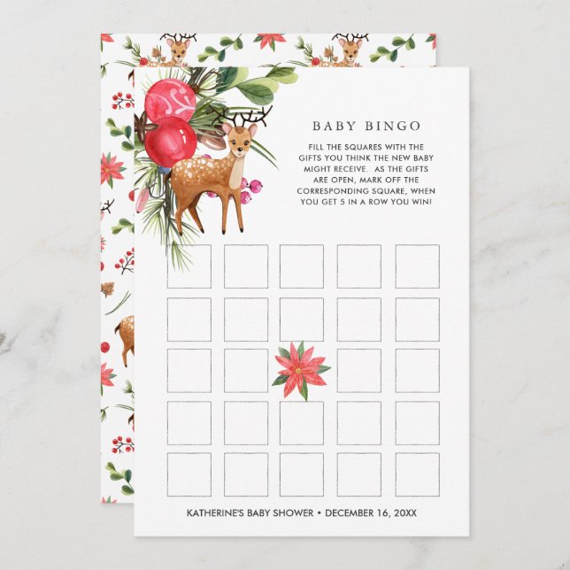 Darling Reindeer | Christmas Baby Shower Bingo Invitation (Front/Back)