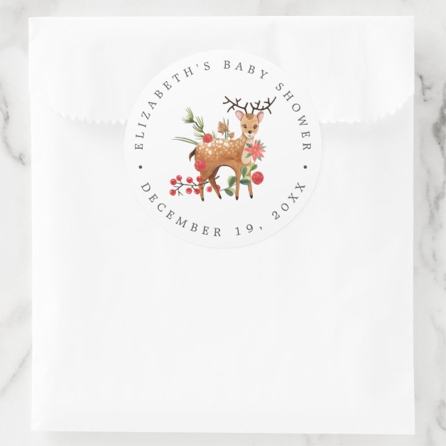 Darling Reindeer | Christmas Baby Shower Favor Classic Round Sticker (Bag)