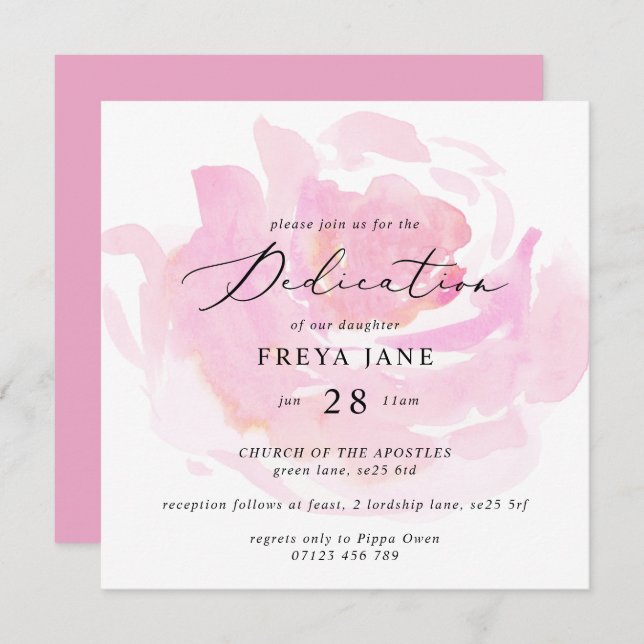 Darling Rose Baby Dedication Square Invitation (Front/Back)
