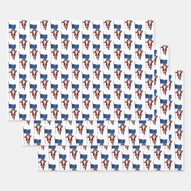 Darling Santa Claus Visits North Dakota Wrapping Paper Sheets (Set)