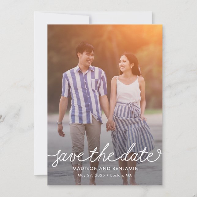 Darling Script Editable Color Save The Date Card (Front)