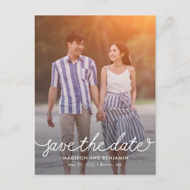 Darling Script EDITABLE COLOR Save The Date Postcard (Front)