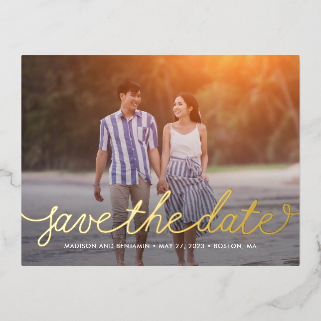 Darling Script Foil Save The Date Postcard (Front)