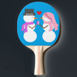 Darling Snowpeople in Love: Blue-green Ping Pong Paddle<br><div class="desc">I adore this design! The winter season is such fun, with snow, the holidays, and a bunch of things to do! These snowpeople are in love and they wear the names of a special couple on their hats. But maybe you are buying this product for someone who is not in...</div>