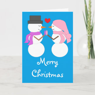 Darling Snowpeople in Love:  Christmas Card