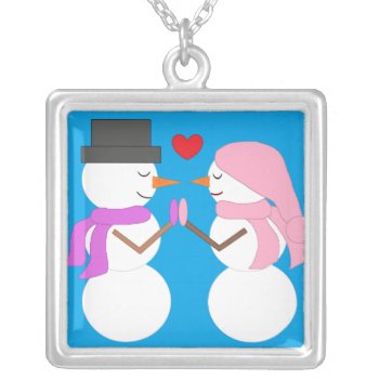 Darling Snowpeople In Love Silver Plated Necklace by DecemberHudson at Zazzle