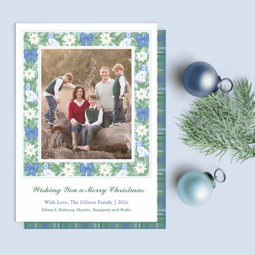 Darling Staffordshire Dogs Blue White Christmas Holiday Card