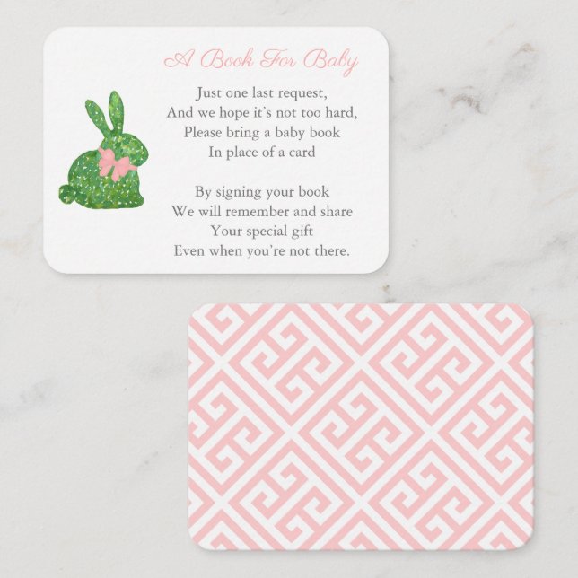Darling Topiary Bunny Bring A Book For Baby Girl Enclosure Card (Front/Back)