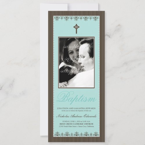 Darling Victorian 4x9.25" Aqua Baptism Invitation