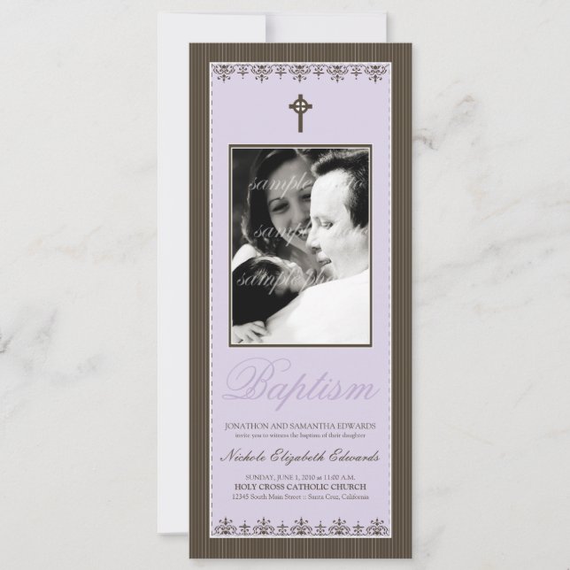 Darling Victorian 4x9.25" Lilac Baptism Invitation (Front)