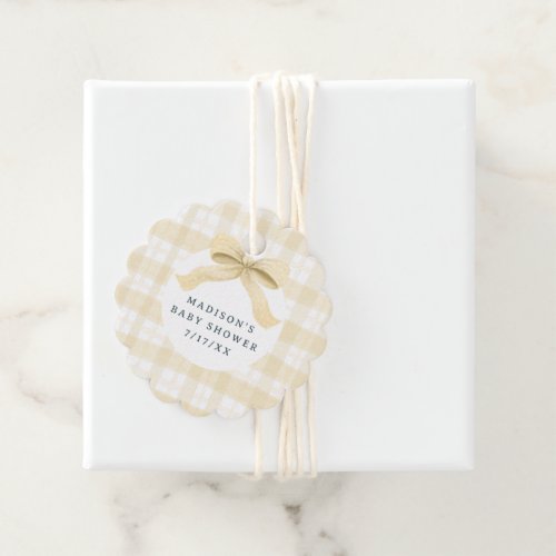 Darling Yellow Watercolor Plaid  Bow Baby Shower Favor Tags