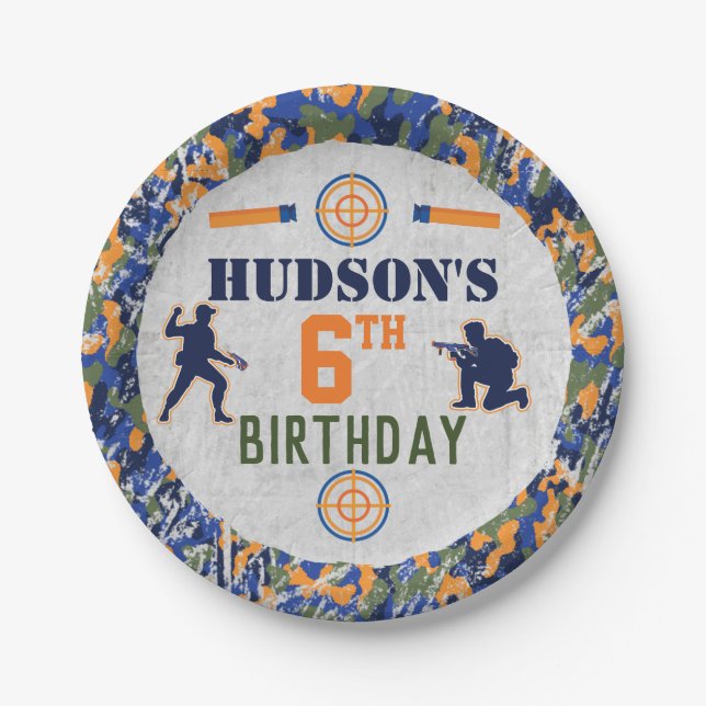 Dart Birthday Party Military Camo Soldiers Food Paper Plates (Front)