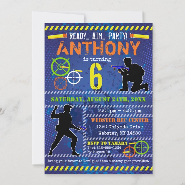 Dart Blaster Wars Party Boys Birthday Invitation (Front)