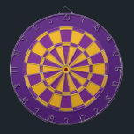 Dart Board: Gold, Purple, And Dark Purple Dartboard With Darts<br><div class="desc">Gold,  Purple,  And Dark Purple Colored Dart Board Game Including 6 Brass Darts</div>