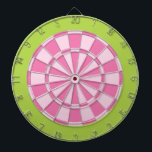 Dart Board: Light Pink And Lime Green Dartboard With Darts<br><div class="desc">Light Pink And Lime Green Colored Dart Board Game Including 6 Brass Darts</div>