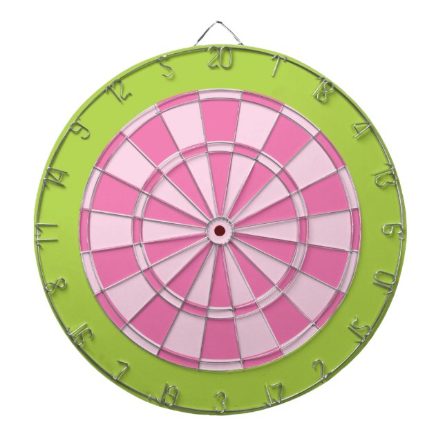 Dart Board: Light Pink And Lime Green Dartboard With Darts (Front)