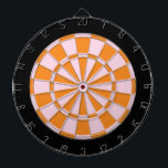 Dart Board: Light Pink, Orange, And Black Dart Board<br><div class="desc">Light Pink,  Orange,  And Black Colored Dart Board Game Including 6 Brass Darts</div>