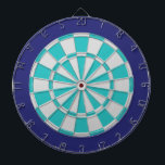 Dart Board: Light Silver, Turquoise, And Navy Dartboard<br><div class="desc">Light Silver,  Turquoise,  And Navy Colored Dart Board Game Including 6 Brass Darts</div>