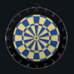 Dart Board: Old Gold, Blue, And Black Dartboard<br><div class="desc">Old Gold,  Blue,  And Black Colored Dart Board Game Including 6 Brass Darts</div>