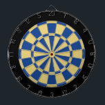 Dart Board: Old Gold, Blue, And Black Dartboard<br><div class="desc">Old Gold,  Blue,  And Black Colored Dart Board Game Including 6 Brass Darts</div>