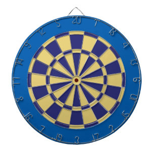 Dart Board: Old Gold, Navy, And Blue Dartboard With Darts