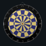 Dart Board: Old Gold, Navy Blue, And Black Dartboard<br><div class="desc">Old Gold,  Navy Blue,  And Black Colored Dart Board Game Including 6 Brass Darts</div>