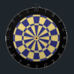 Dart Board: Old Gold, Navy Blue, And Black Dartboard<br><div class="desc">Old Gold,  Navy Blue,  And Black Colored Dart Board Game Including 6 Brass Darts</div>