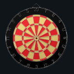 Dart Board: Old Gold, Red, And Black Dartboard<br><div class="desc">Old Gold,  Red,  And Black Colored Dart Board Game Including 6 Brass Darts</div>