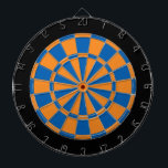 Dart Board: Orange, Blue, And Black Dartboard With Darts<br><div class="desc">Orange,  Blue,  And Black Colored Dart Board Game Including 6 Brass Darts</div>
