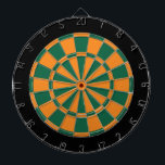 Dart Board: Orange, Dark Green, And Black Board<br><div class="desc">Orange,  Dark Green,  And Black Colored Dart Board Game Including 6 Brass Darts</div>