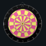 Dart Board: Pink, Light Yellow, And Black Board<br><div class="desc">Pink, Light Yellow, And Black Colored Dart Board Game Including 6 Brass Darts</div>