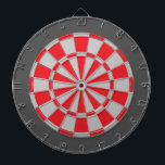 Dart Board: Silver Gray, Red, And Charcoal Board<br><div class="desc">Silver Gray,  Red,  And Charcoal Colored Dart Board Game Including 6 Brass Darts</div>