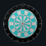 Dart Board: Silver Gray, Turquoise, And Black Dartboard With Darts<br><div class="desc">Silver Gray,  Turquoise,  And Black Colored Dart Board Game Including 6 Brass Darts</div>