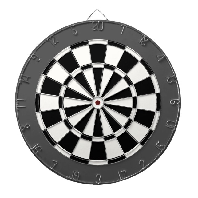 Dart Board: White, Black, And Charcoal Gray Dartboard (Front)