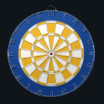 Dart Board: White, Gold, And Blue Dartboard<br><div class="desc">White,  Gold,  And Blue Colored Dart Board Game Including 6 Brass Darts</div>