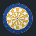 Dart Board: White, Gold, And Blue Dartboard<br><div class="desc">White,  Gold,  And Blue Colored Dart Board Game Including 6 Brass Darts</div>