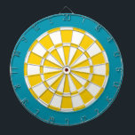 Dart Board: White, Golden Yellow, And Teal Dartboard<br><div class="desc">White,  Golden Yellow,  And Teal Colored Dart Board Game Including 6 Brass Darts</div>