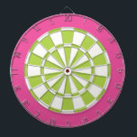 Dart Board: White, Lime, And Pink Dartboard With Darts<br><div class="desc">White,  Lime,  And Pink Colored Dart Board Game Including 6 Brass Darts</div>