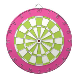 Dart Board: White, Lime, And Pink Dartboard With Darts