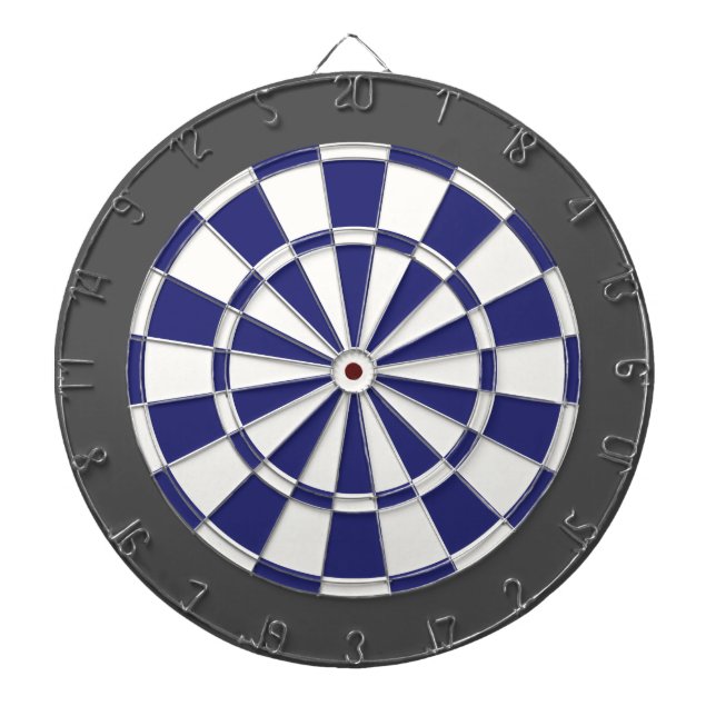 Dart Board: White, Navy Blue, And Charcoal Gray Dart Board (Front)