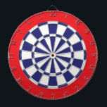 Dart Board: White, Navy Blue, And Red Board<br><div class="desc">White,  Navy Blue,  And Red Colored Dart Board Game Including 6 Brass Darts</div>