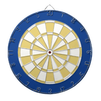 Dart Board: White, Old Gold, And Blue Dartboard With Darts