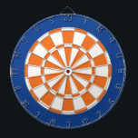 Dart Board: White, Orange, And Blue Dartboard<br><div class="desc">White,  Orange,  And Blue Colored Dart Board Game Including 6 Brass Darts</div>
