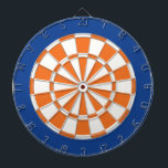 Dart Board: White, Orange, And Blue Dartboard<br><div class="desc">White,  Orange,  And Blue Colored Dart Board Game Including 6 Brass Darts</div>